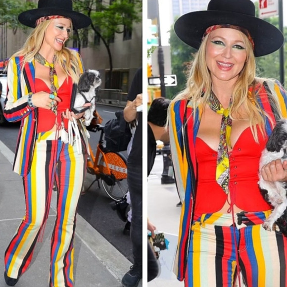 Alice + Olivia Breann Denim Boheme Striped Multi Fitted Blazer Jacket Size 4 - Picture 12 of 15